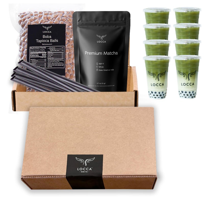 LOCCA Premium Matcha Kit with Matcha Powder and Tapioca Pearls | Matcha Set Bubble Tea Kit with Matcha Powder | Matcha Starter Kit for 8 Servings - Image 1